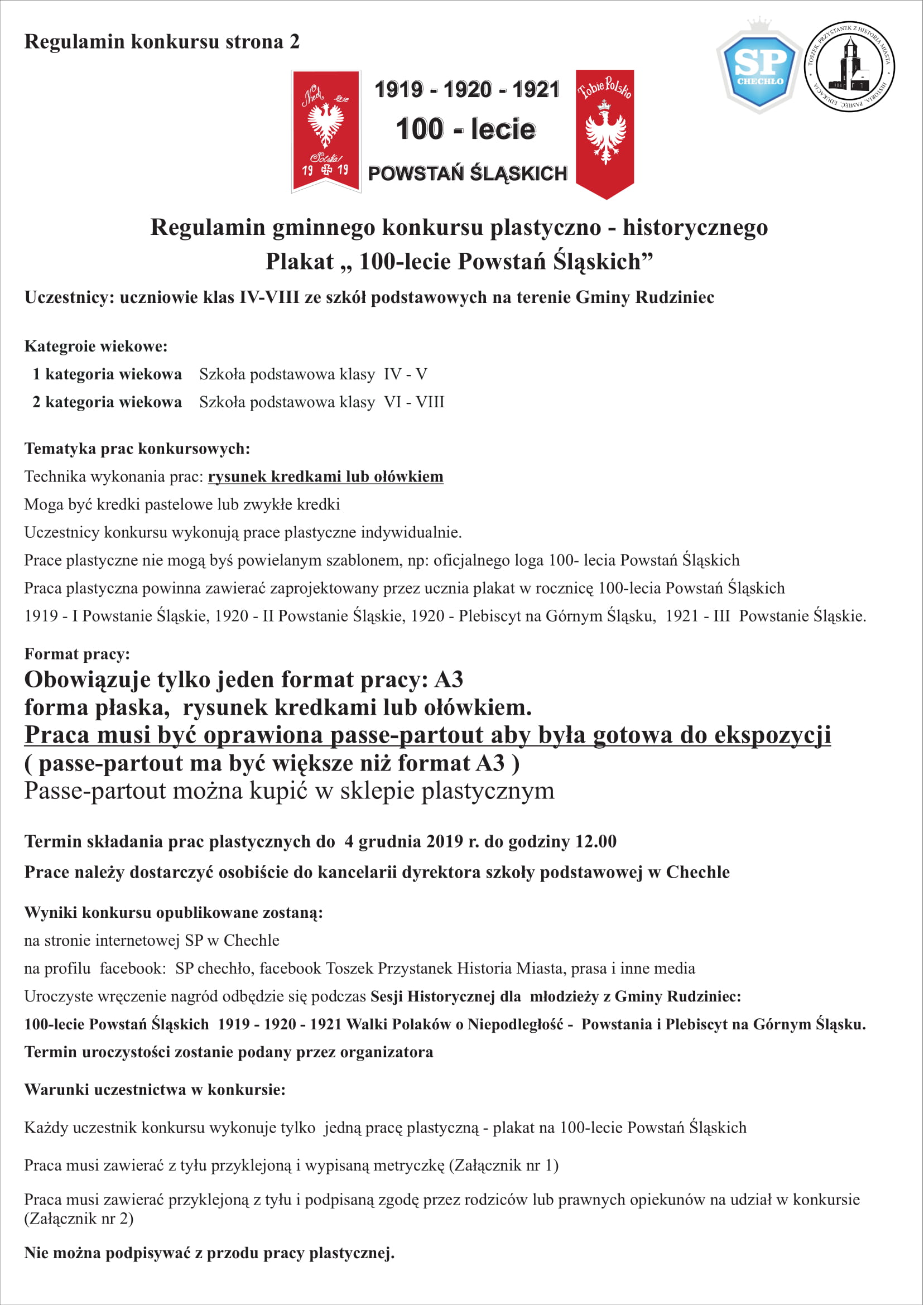 SP Chechlo Regulamin Szkolnego Konkursu Plakat na 100 lecie Powstan Slaskich 2019-1-2