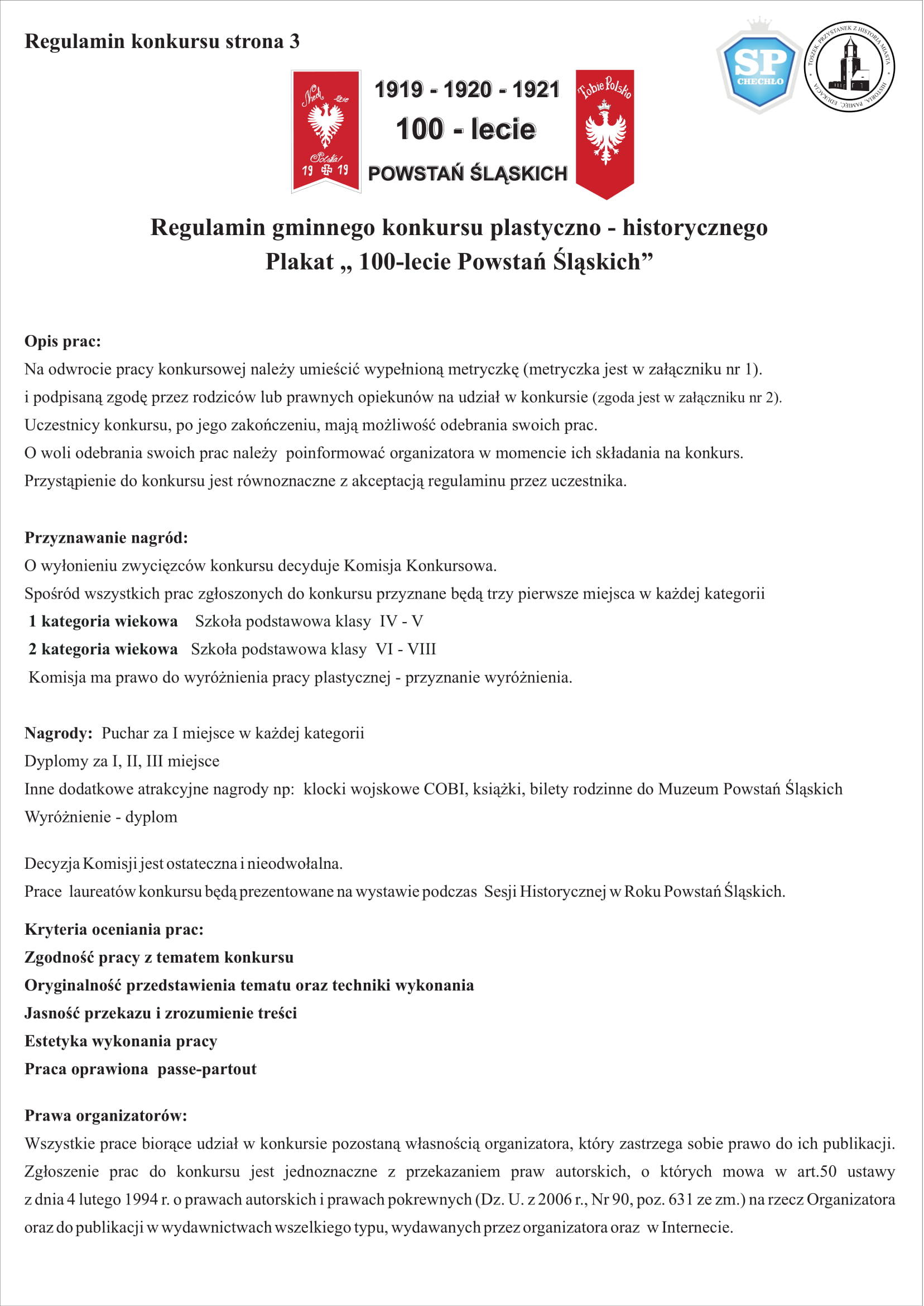 SP Chechlo Regulamin Szkolnego Konkursu Plakat na 100 lecie Powstan Slaskich 2019-1-3
