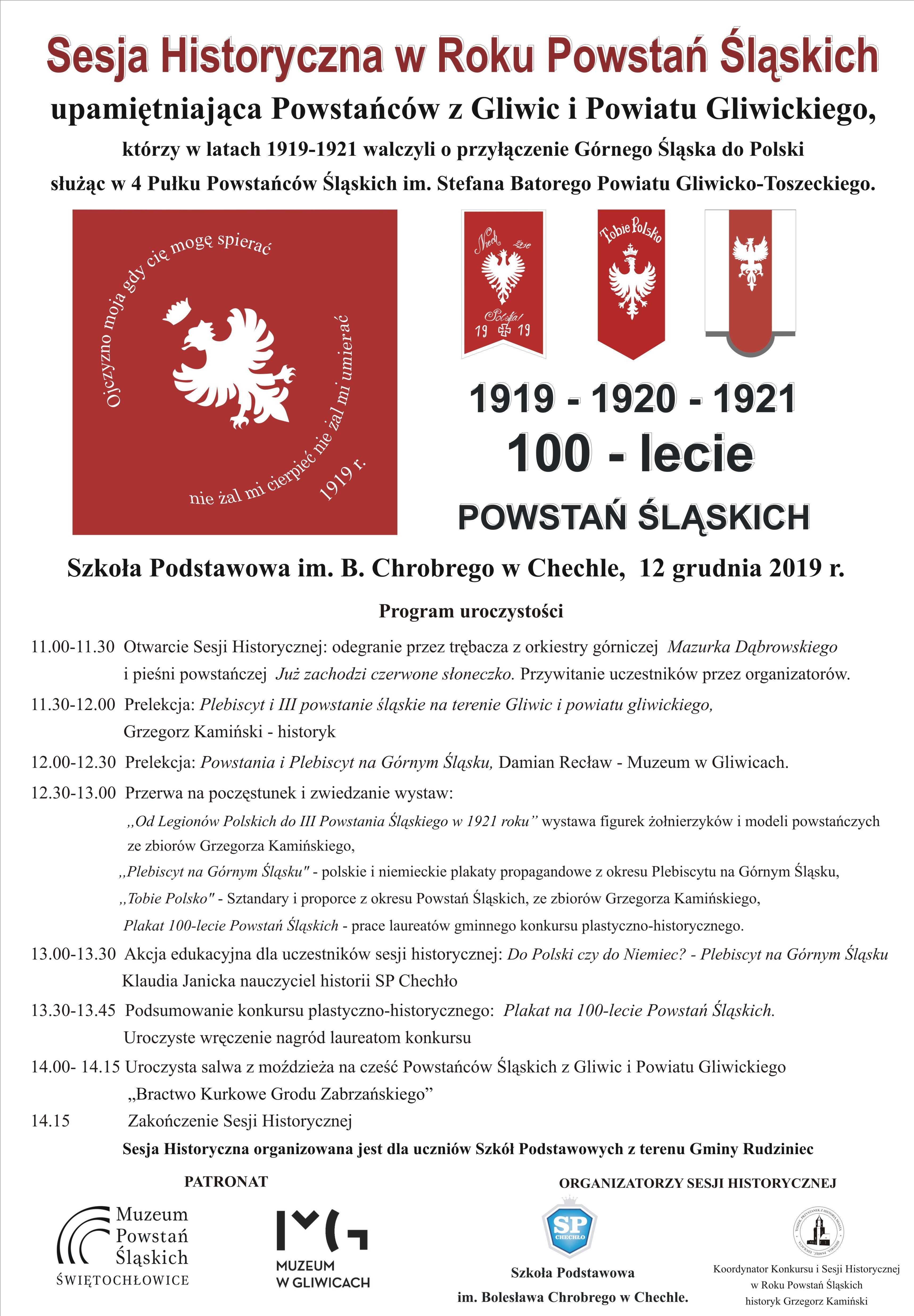 Plakat SP chechlo Sesja 100 lecie Powstan Slaskich2019 A3